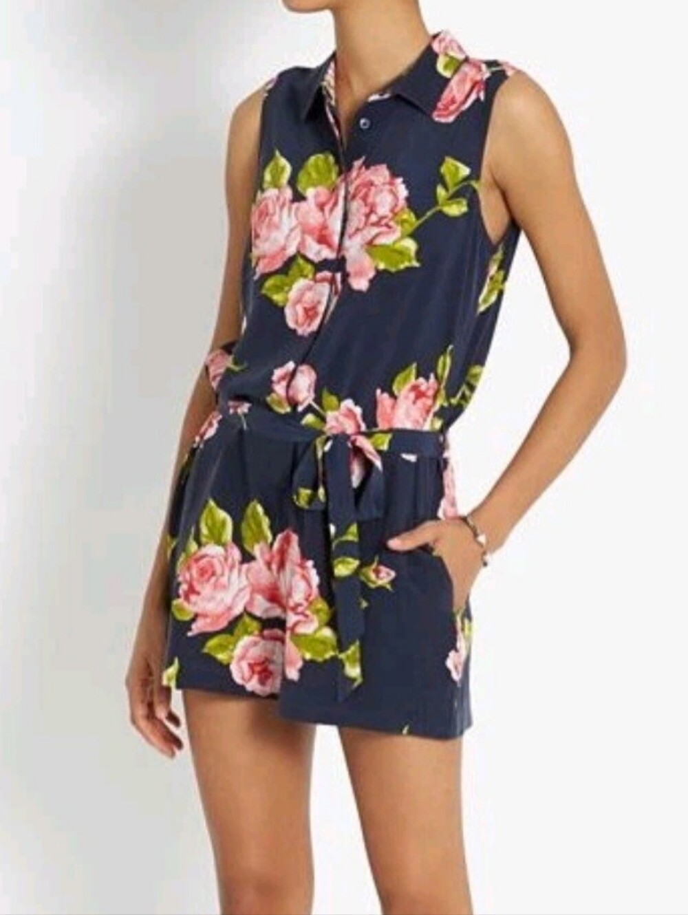 Equipment Femme Blue Floral Silk Romper
